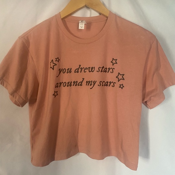 Tops - Taylor Swift Folklore You Drew Stars Around My Scars Pink Crop Shirt Women Small